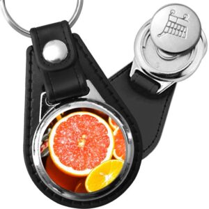 Porte-clé cuir avec médaillon fruit Pamplemousse