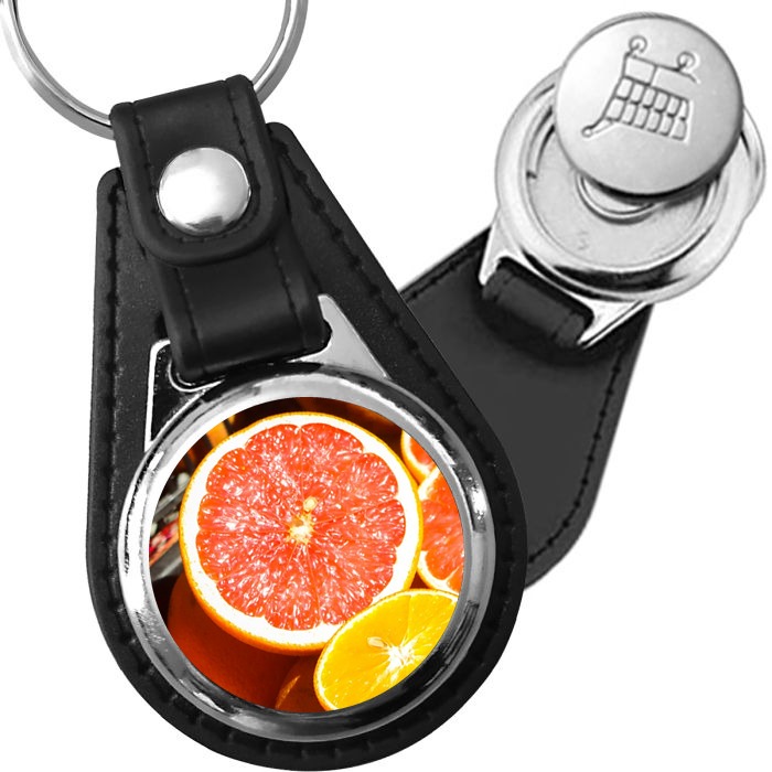 Porte-clé cuir avec médaillon fruit Pamplemousse