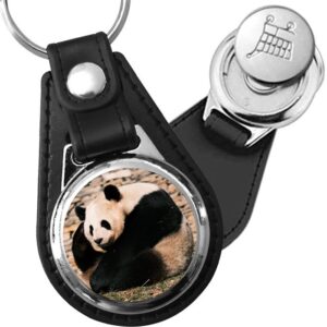 Porte-clé cuir avec médaillon mammifère Panda Géant