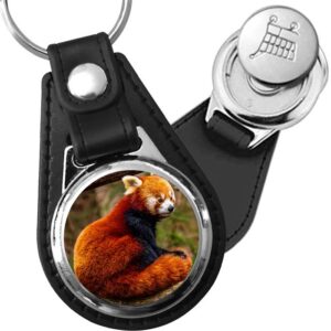Porte-clé cuir avec médaillon mammifère Panda Roux