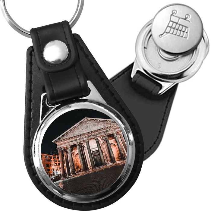 Porte-clé cuir avec médaillon monument Panthéon de Rome