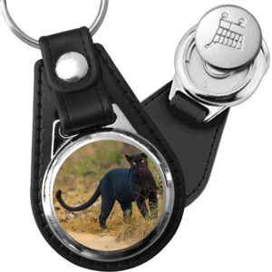 Porte-clé cuir avec médaillon mammifère Panthère Noire