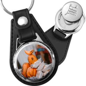 Porte-clé cuir avec médaillon fruit Papaye