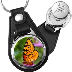 Porte-clé cuir médaillon zen Papillon