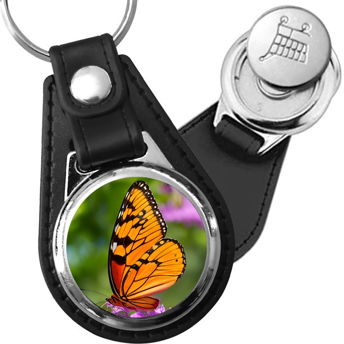 Porte-clé cuir médaillon zen Papillon