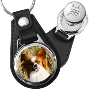Porte-clé cuir avec médaillon chien Papillon