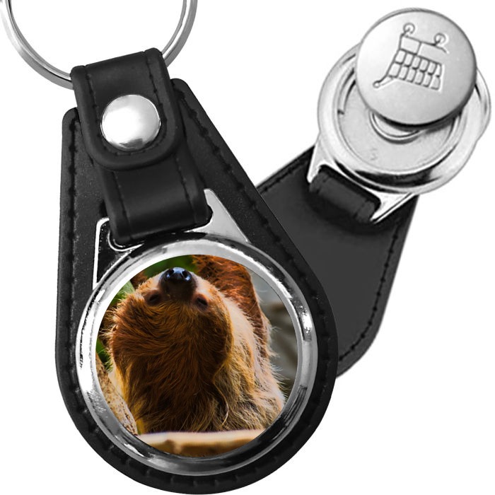 Porte-clé cuir avec médaillon mammifère Paresseux