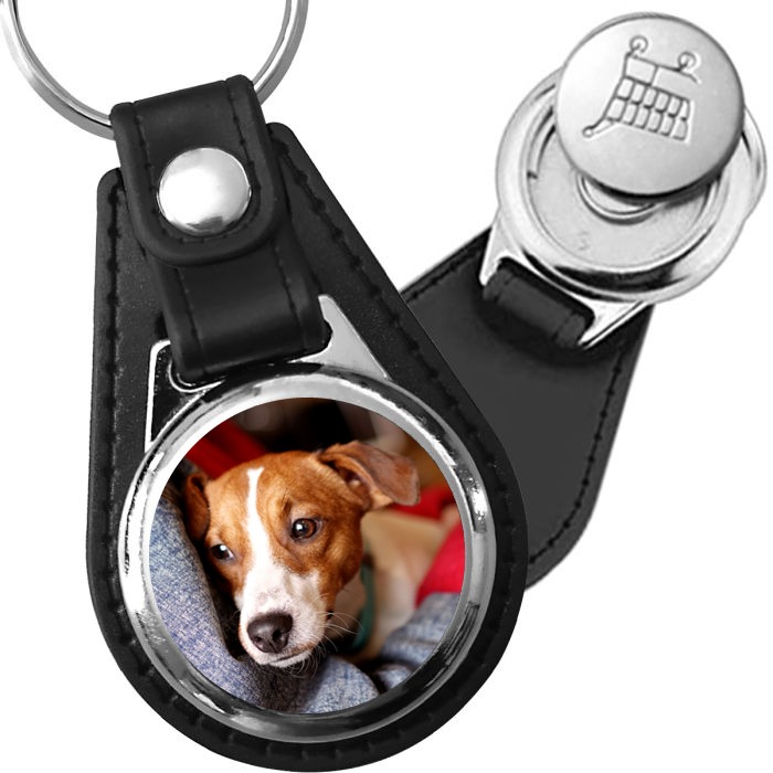 Porte-clé cuir avec médaillon chien Parson Russell