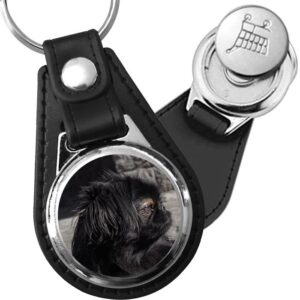 Porte-clé cuir avec médaillon chien Pékinois