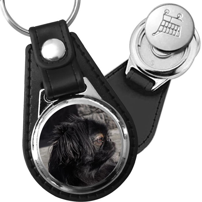 Porte-clé cuir avec médaillon chien Pékinois