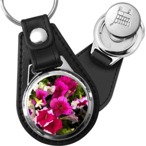 Porte-clé cuir avec médaillon fleur Pétunia