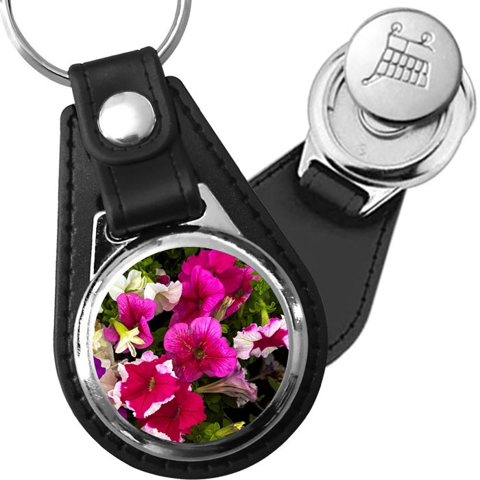 Porte-clé cuir avec médaillon fleur Pétunia
