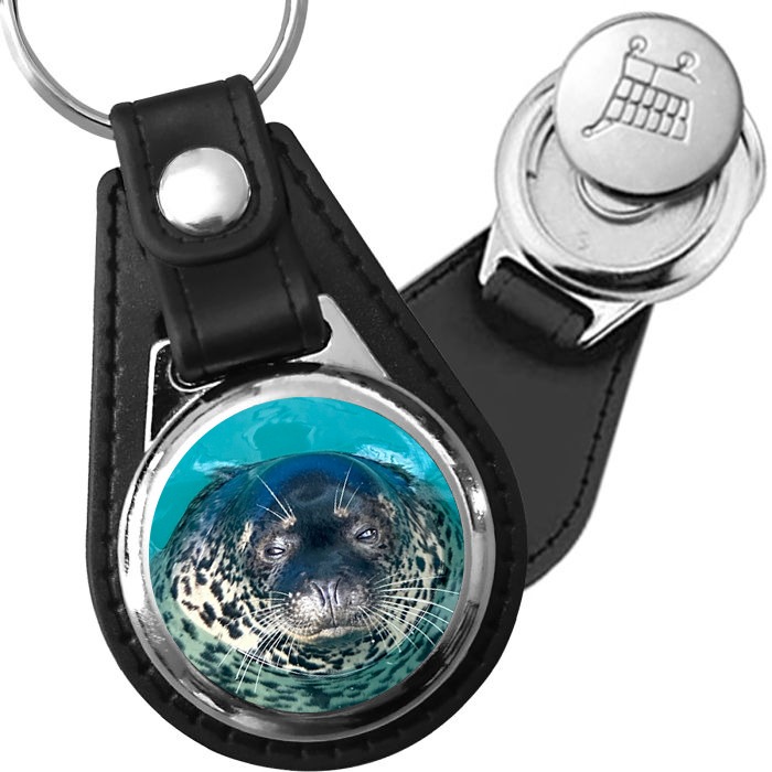Porte-clé cuir avec médaillon mammifère Phoque