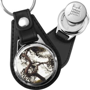 Porte-clé cuir avec médaillon arbre Pin Parasol