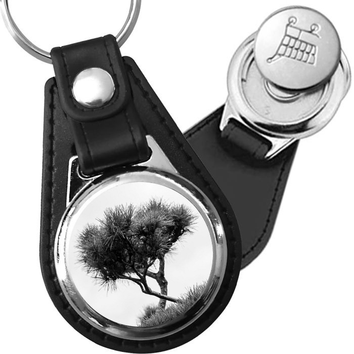 Porte-clé cuir médaillon zen Branche de Pin