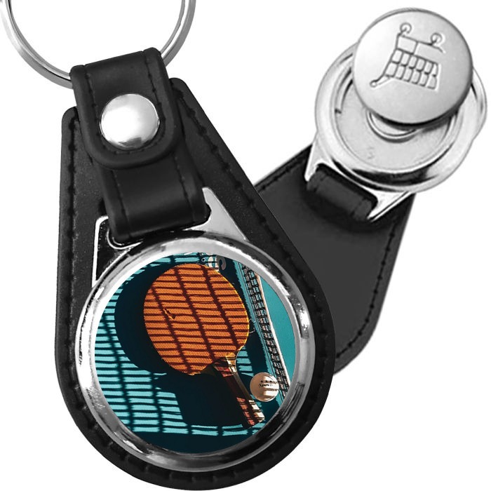 Porte-clé cuir avec médaillon sport Tennis de Table