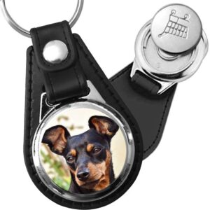 Porte-clé cuir avec médaillon chien Pinscher Nain