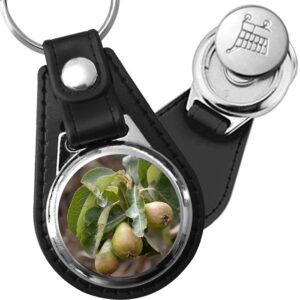 Porte-clé cuir avec médaillon fruit Poire