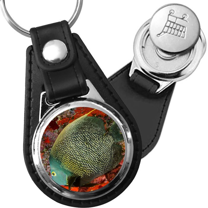 Porte-clé cuir avec médaillon poisson Poisson-ange