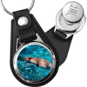 Porte-clé cuir avec médaillon poisson Poisson-globe