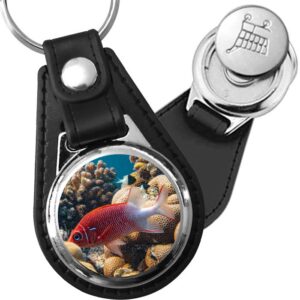Porte-clé cuir avec médaillon poisson Poisson-soldat