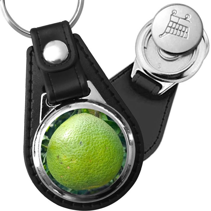 Porte-clé cuir avec médaillon fruit Pomelo