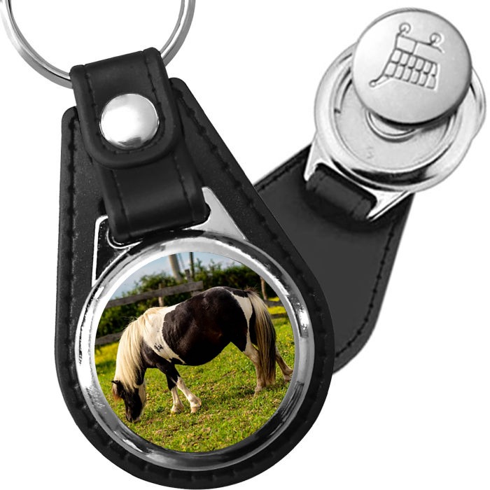 Porte-clé cuir avec médaillon mammifère Poney