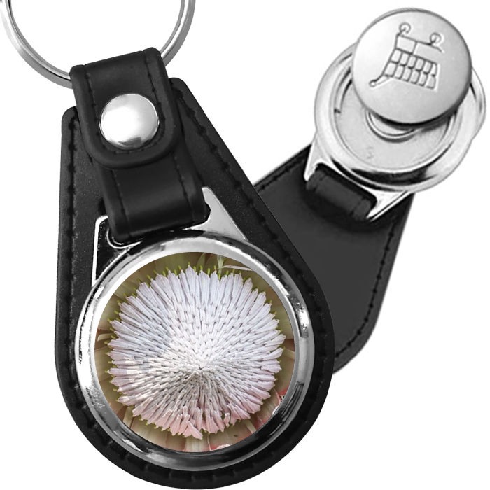 Porte-clé cuir avec médaillon fleur Protea