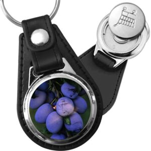 Porte-clé cuir avec médaillon fruit Prune