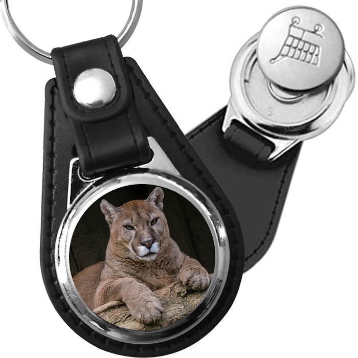 Porte-clé cuir avec médaillon mammifère Puma