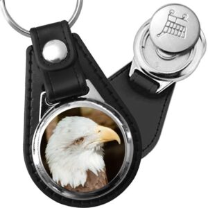 Porte-clé cuir avec médaillon oiseau Pygargue à Tête Blanche