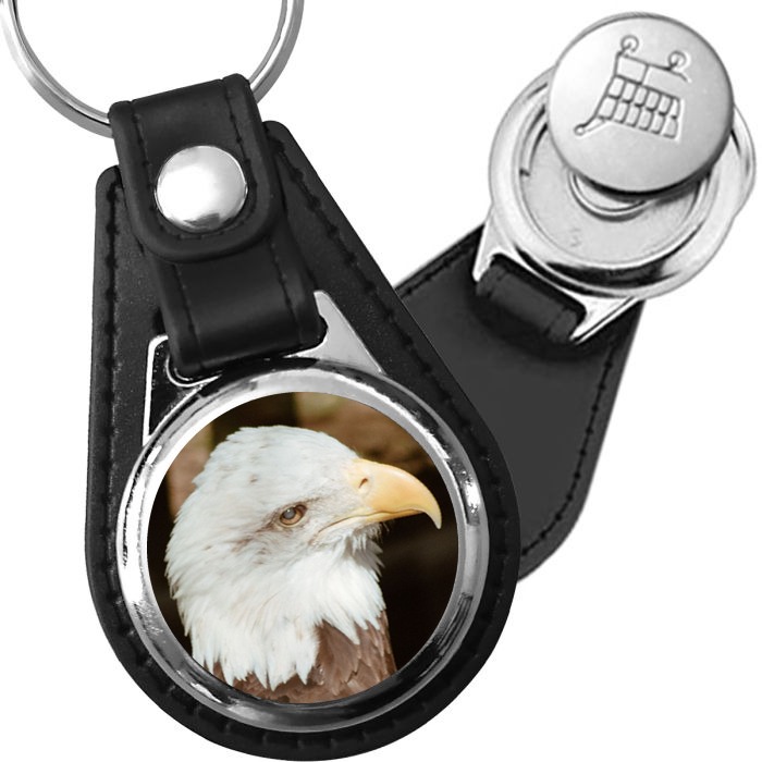 Porte-clé cuir avec médaillon oiseau Pygargue à Tête Blanche