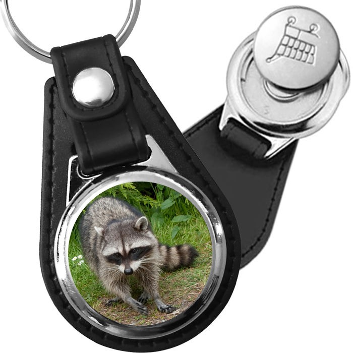 Porte-clé cuir avec médaillon mammifère Raton Laveur