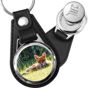 Porte-clé cuir avec médaillon mammifère Renard Roux