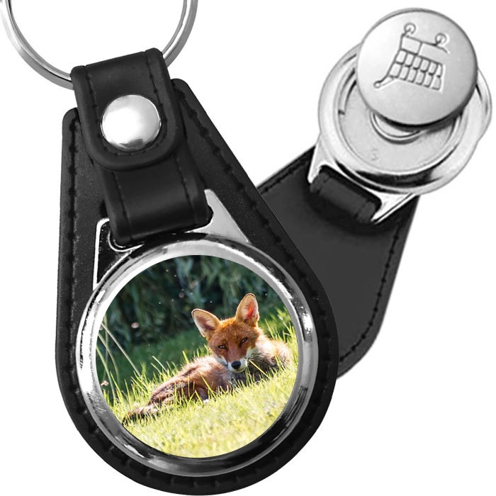 Porte-clé cuir avec médaillon mammifère Renard Roux