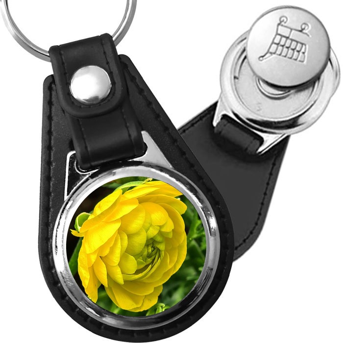 Porte-clé cuir avec médaillon fleur Renoncule