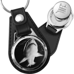 Porte-clé cuir avec médaillon poisson Requin Blanc