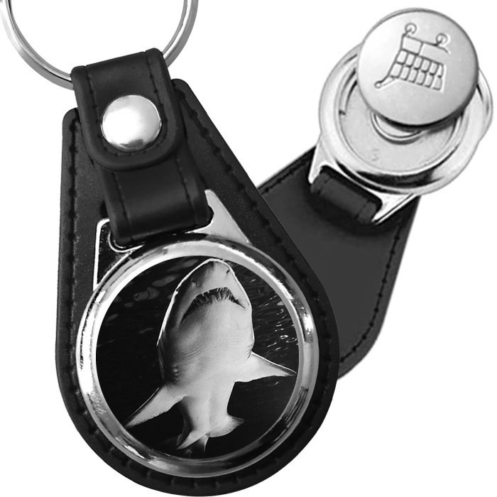 Porte-clé cuir avec médaillon poisson Requin Blanc
