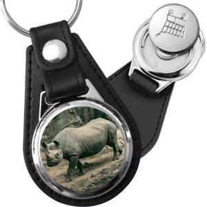 Porte-clé cuir avec médaillon mammifère Rhinocéros