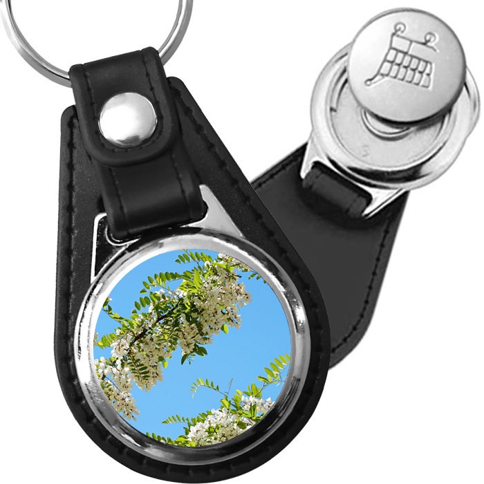 Porte-clé cuir avec médaillon arbre Robinier