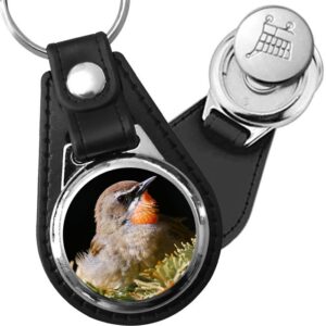 Porte-clé cuir avec médaillon oiseau Rossignol