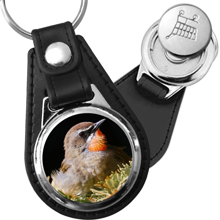 Porte-clé cuir avec médaillon oiseau Rossignol