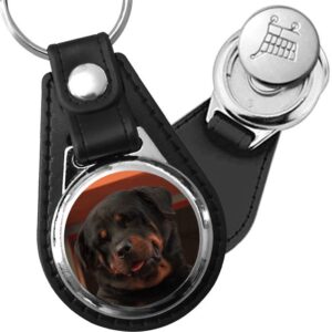 Porte-clé cuir avec médaillon chien Rottweiler