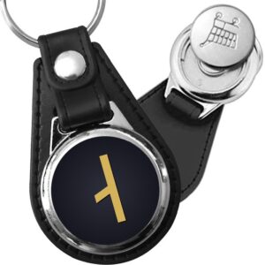 Porte-clé cuir médaillon viking gravé Rune Ar (tige courte)