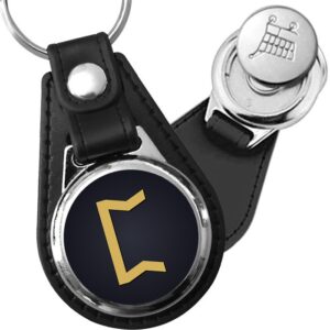 Porte-clé cuir médaillon viking gravé Rune Pertho
