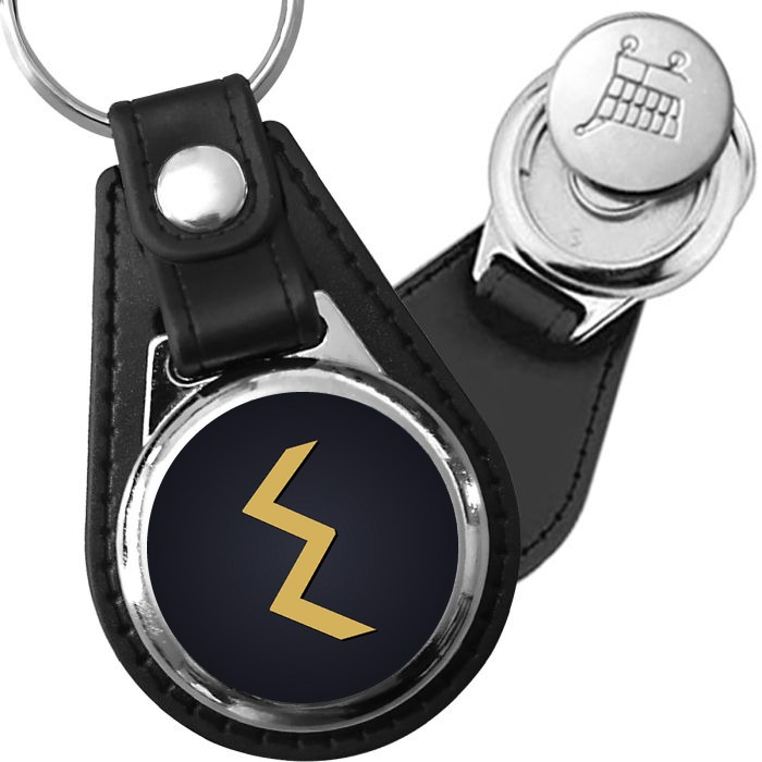 Porte-clé cuir médaillon viking gravé Rune Sowilo