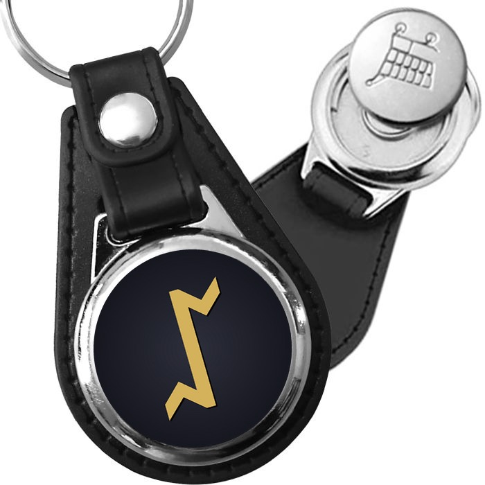 Porte-clé cuir médaillon viking gravé Rune Cweorth