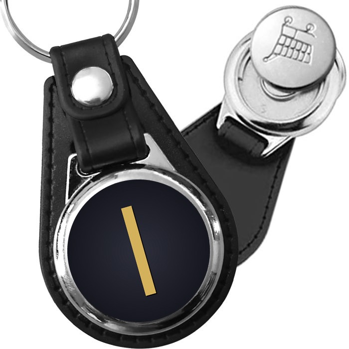 Porte-clé cuir médaillon viking gravé Rune Isa (Glace)