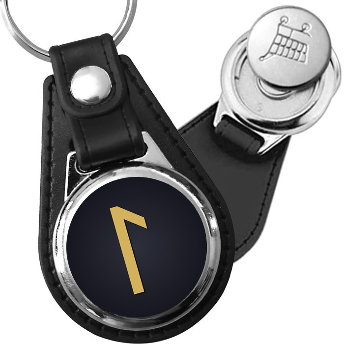 Porte-clé cuir médaillon viking gravé Rune Laguz (Eau)