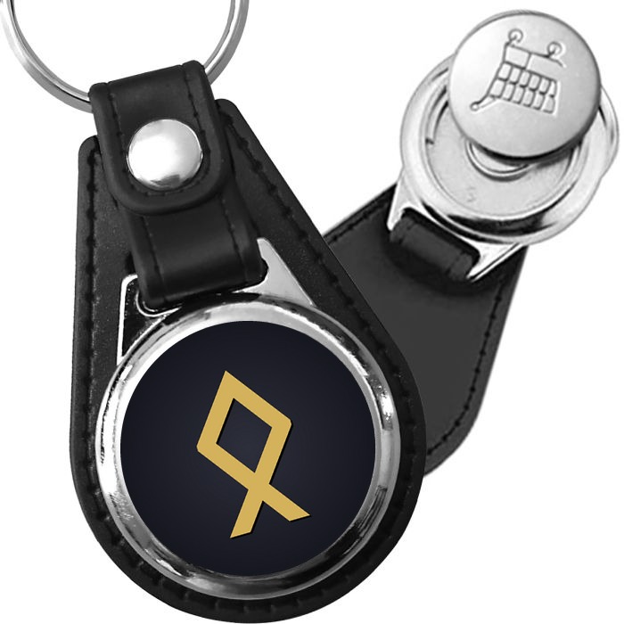 Porte-clé cuir médaillon viking gravé Rune Othala (Héritage)
